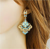 Blue Color Rhinestone Drop Long Earrings